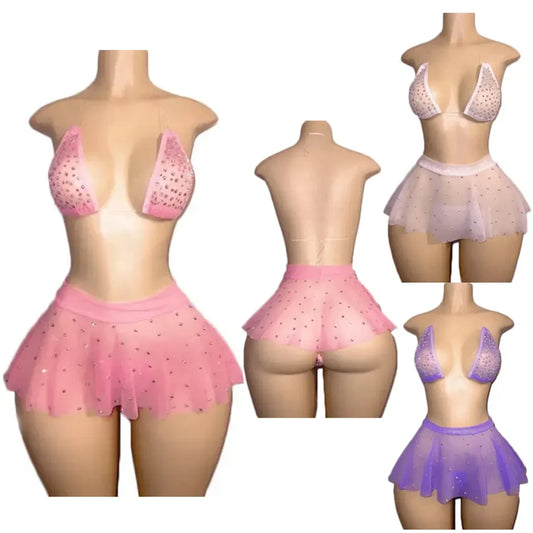 Bikini Skirt Set - Rhinestone